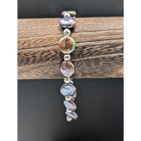 925 Sterling Peacock Coin Pearl Bracelet - Picture 5 of 8